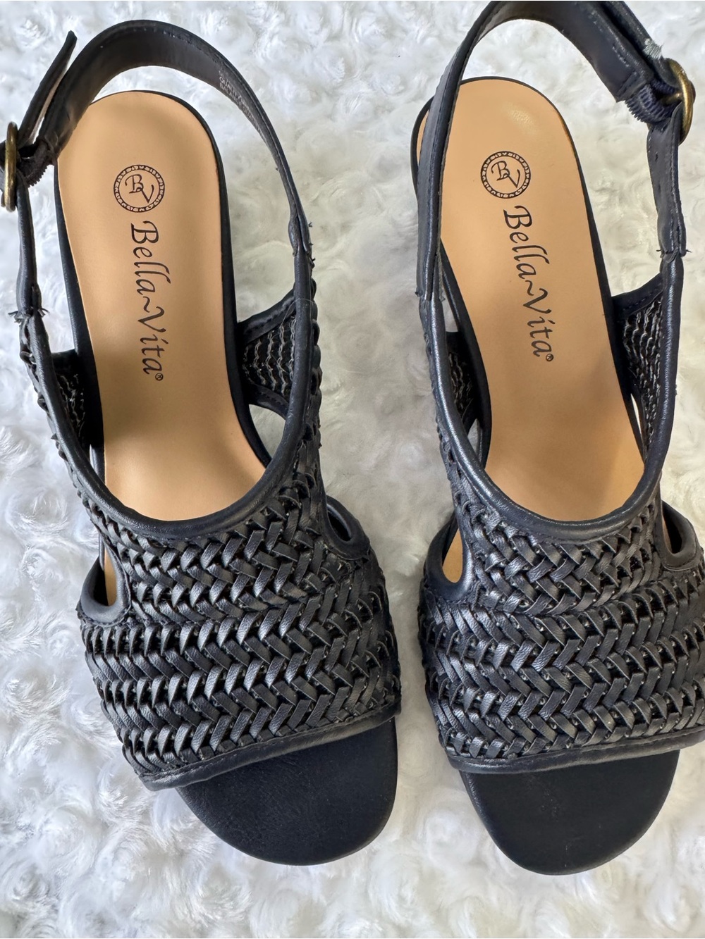 Bella Vita Navy Blue Woven Slingback Heels - Picture 2 of 5